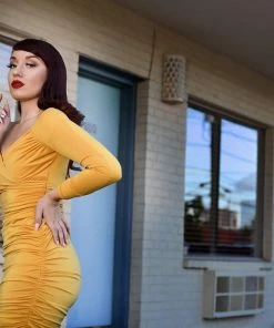 Laura Byrnes Design Laura Byrnes California Monica Wiggle Dress In Mustard