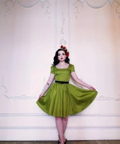 Final Sale - Lara Dress In Olive Cotton Sateen | Laura Byrnes Design Shop All In-Stock Items By Size
