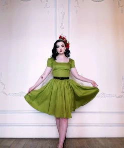 Final Sale - Lara Dress In Olive Cotton Sateen | Laura Byrnes Design Shop All In-Stock Items By Size