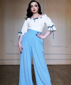 Dietrich Vintage Wide Leg Palazzo Pants In Light Blue Crepe 30