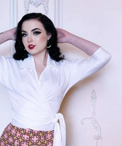 Final Sale - Long Sleeve Wrap Top In White Cotton Sateen | Couture For Every Body