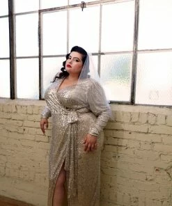 Final Sale - Dynasty 70s Sequined Wrap Gown In Champagne Gold | Rubber Ducky Shop All In-Stock Items By Size