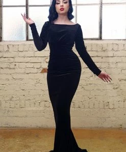 Laura Byrnes Design OYS - XS - S - M - 3x - Beatrix Vintage Sheath Gown In Black Velvet | Laura Byrnes