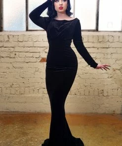 Laura Byrnes Design OYS - XS - S - M - 3x - Beatrix Vintage Sheath Gown In Black Velvet | Laura Byrnes