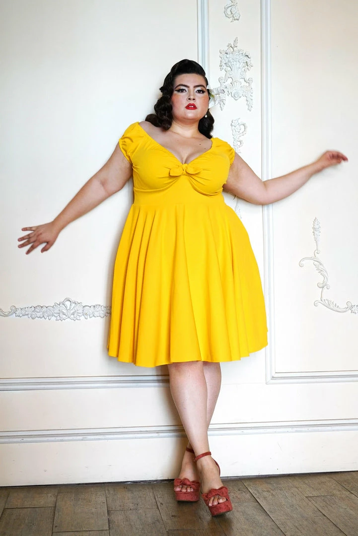 Final Sale - Natalie Dress In Yellow Crepe | Pinup Couture 9 Final Sale - Natalie Dress In Yellow Crepe | Pinup Couture