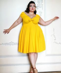 Final Sale - Natalie Dress In Yellow Crepe | Pinup Couture