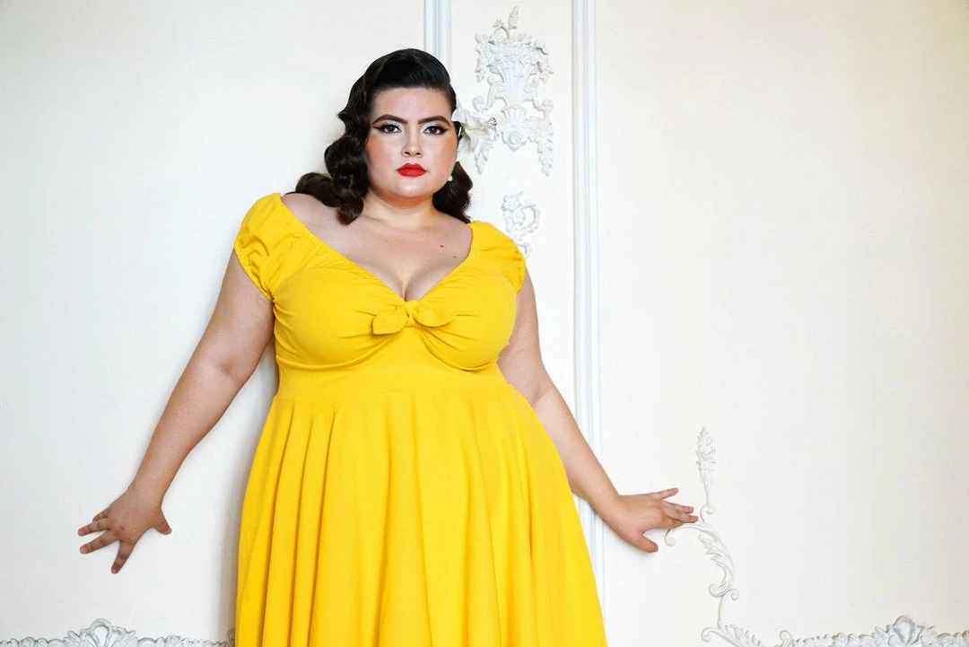 Final Sale - Natalie Dress In Yellow Crepe | Pinup Couture 10 Final Sale - Natalie Dress In Yellow Crepe | Pinup Couture