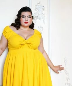 Final Sale - Natalie Dress In Yellow Crepe | Pinup Couture