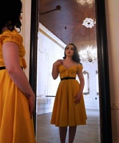 Final Sale - Natalie Dress In Yellow Crepe | Pinup Couture 21 Final Sale - Natalie Dress In Yellow Crepe | Pinup Couture