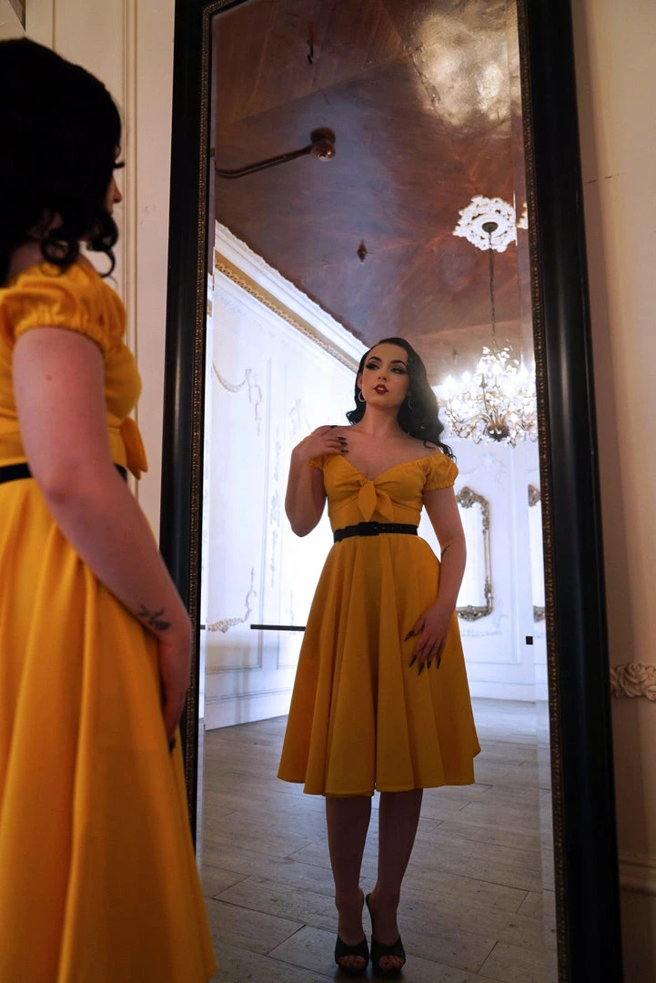 Final Sale - Natalie Dress In Yellow Crepe | Pinup Couture 11 Final Sale - Natalie Dress In Yellow Crepe | Pinup Couture