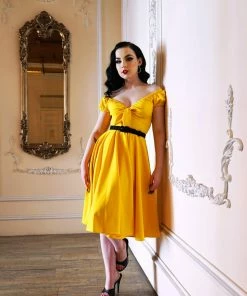 Final Sale - Natalie Dress In Yellow Crepe | Pinup Couture 22 Final Sale - Natalie Dress In Yellow Crepe | Pinup Couture