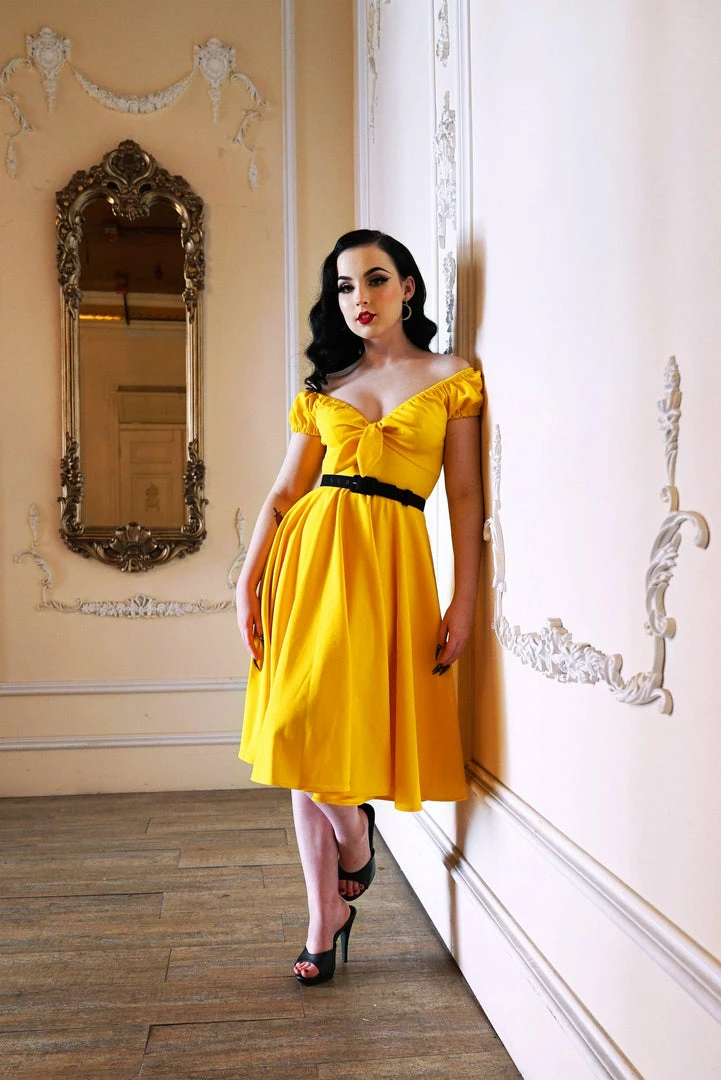Final Sale - Natalie Dress In Yellow Crepe | Pinup Couture 12 Final Sale - Natalie Dress In Yellow Crepe | Pinup Couture