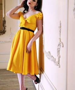 Final Sale - Natalie Dress In Yellow Crepe | Pinup Couture 23 Final Sale - Natalie Dress In Yellow Crepe | Pinup Couture