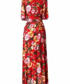 Final Sale - Katy 70s Maxi Dress In Red Floral Cotton Jersey Knit | Pinup Couture 13 Final Sale - Katy 70s Maxi Dress In Red Floral Cotton Jersey Knit | Pinup Couture