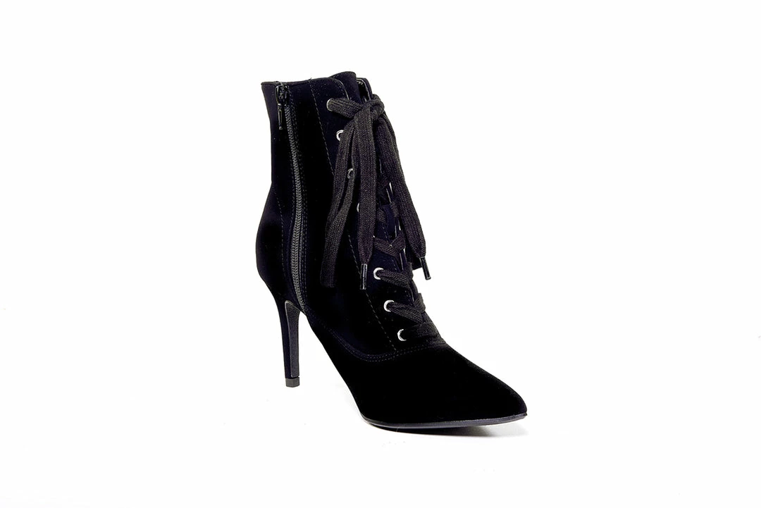 Joia Scorpio Stiletto Lace Up Hiker Bootie Heels In Midnight Black Faux Suede What's New, Pussycat? 10 Joia Scorpio Stiletto Lace Up Hiker Bootie Heels In Midnight Black Faux Suede What's New, Pussycat?