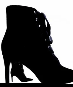 Joia What's New, Pussycat? Scorpio Stiletto Lace Up Hiker Bootie Heels In Midnight Black Faux Suede