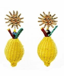 What's New, Pussycat? Capri Lemons Hand Made Raffia Pierced Earrings | Evelyn Ariza