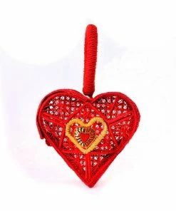 Hand Woven Sagrado Corazon Raffia Purse In Red | Evelyn Ariza