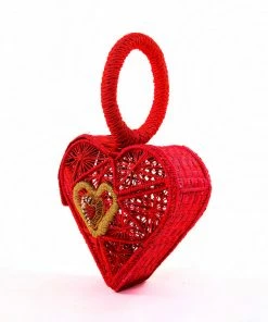 Shop All In-Stock Items By Size Hand Woven Sagrado Corazon Raffia Purse In Red | Evelyn Ariza