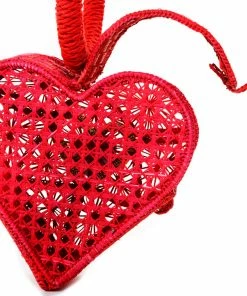 Shop All In-Stock Items By Size Hand Woven Sagrado Corazon Raffia Purse In Red | Evelyn Ariza