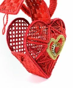 Shop All In-Stock Items By Size Hand Woven Sagrado Corazon Raffia Purse In Red | Evelyn Ariza