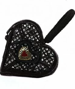 Sagrado Corazon Raffia Purse In Black | Evelyn Ariza