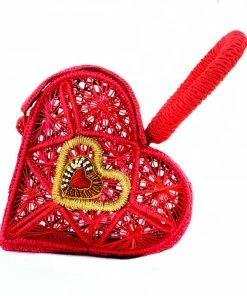 Hand Woven Sagrado Corazon Raffia Purse In Red | Evelyn Ariza