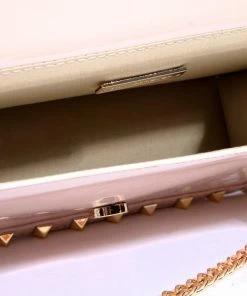Anzell Studded Soft Pink Vegan Patent Leather Clutch