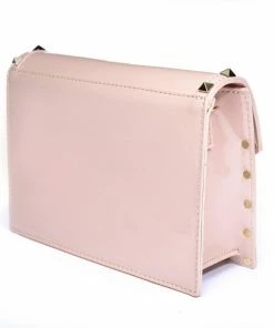 Anzell Studded Soft Pink Vegan Patent Leather Clutch