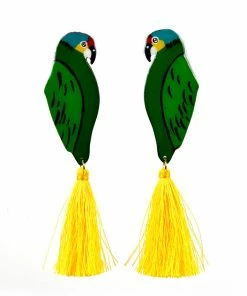 Nuez Moscada - Colombia Final Sale - Hand Made Tropical Parrot Earrings With Yellow Tassels