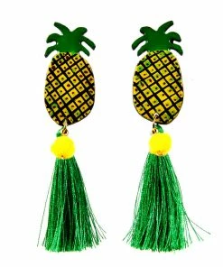 Nuez Moscada - Colombia Final Sale - Hand Made Tropical Pineapple Earrings With Green Tassel Shop All In-Stock Items By Size
