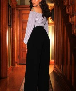 Dietrich Vintage Wide Leg Trousers In Black Crepe 32" Inseam | Laura Byrnes Design What's New, Pussycat?