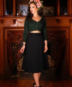 Laura Byrnes Design What's New, Pussycat? Viva 40s Style Tulip Skirt In Solid Black Crepe | Laura Byrnes