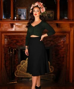 Laura Byrnes Design What's New, Pussycat? Viva 40s Style Tulip Skirt In Solid Black Crepe | Laura Byrnes