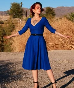 Erin Vintage Style Swing Dress In Bright Blue Bengaline | Pinup Couture What's New, Pussycat? 8 Erin Vintage Style Swing Dress In Bright Blue Bengaline | Pinup Couture What's New, Pussycat?
