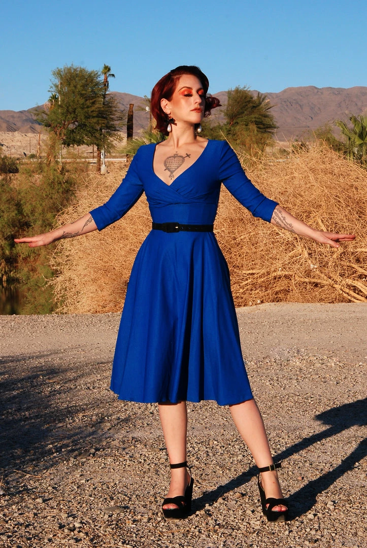 Erin Vintage Style Swing Dress In Bright Blue Bengaline | Pinup Couture What's New, Pussycat? 5 Erin Vintage Style Swing Dress In Bright Blue Bengaline | Pinup Couture What's New, Pussycat?