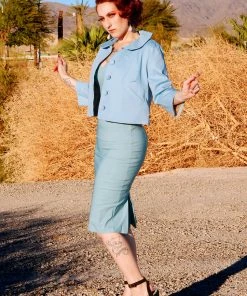 The Little Jun 60's Style Jacket In Blue Twill | Laura Byrnes Design What's New, Pussycat?