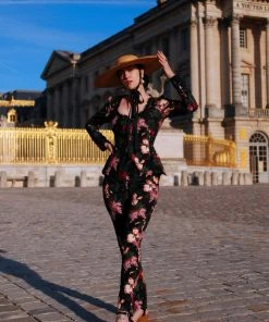 LB Long Trousers In Dark Bella Roses Gabardine | Laura Byrnes Design What's New, Pussycat?