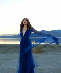 Rubber Ducky Gothic Glamour Bombshell Gown In Blue With Floor Length Sheer Cape Sleeves What's New, Pussycat? 17 Rubber Ducky Gothic Glamour Bombshell Gown In Blue With Floor Length Sheer Cape Sleeves What's New, Pussycat?