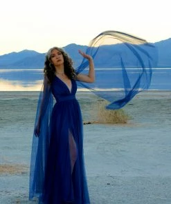 Rubber Ducky Gothic Glamour Bombshell Gown In Blue With Floor Length Sheer Cape Sleeves What's New, Pussycat? 19 Rubber Ducky Gothic Glamour Bombshell Gown In Blue With Floor Length Sheer Cape Sleeves What's New, Pussycat?