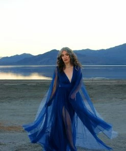 Rubber Ducky Gothic Glamour Bombshell Gown In Blue With Floor Length Sheer Cape Sleeves What's New, Pussycat? 18 Rubber Ducky Gothic Glamour Bombshell Gown In Blue With Floor Length Sheer Cape Sleeves What's New, Pussycat?