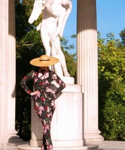 Mariette Peplum Jacket In Dark Bella Roses Gabardine | Laura Byrnes Design