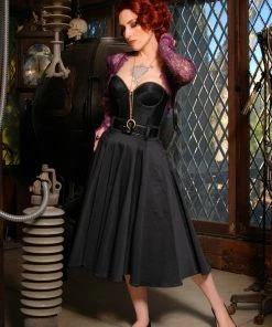 The Vintage Doris Swing Skirt In Black Cotton Sateen | Pinup Couture Shop All In-Stock Items By Size