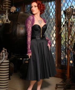 Pinup Girl Clothing Vintage Silhouette Backless Satin Longline Bra In Black