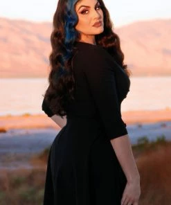 Erin Vintage Style Swing Dress In Black Bengaline | Pinup Couture