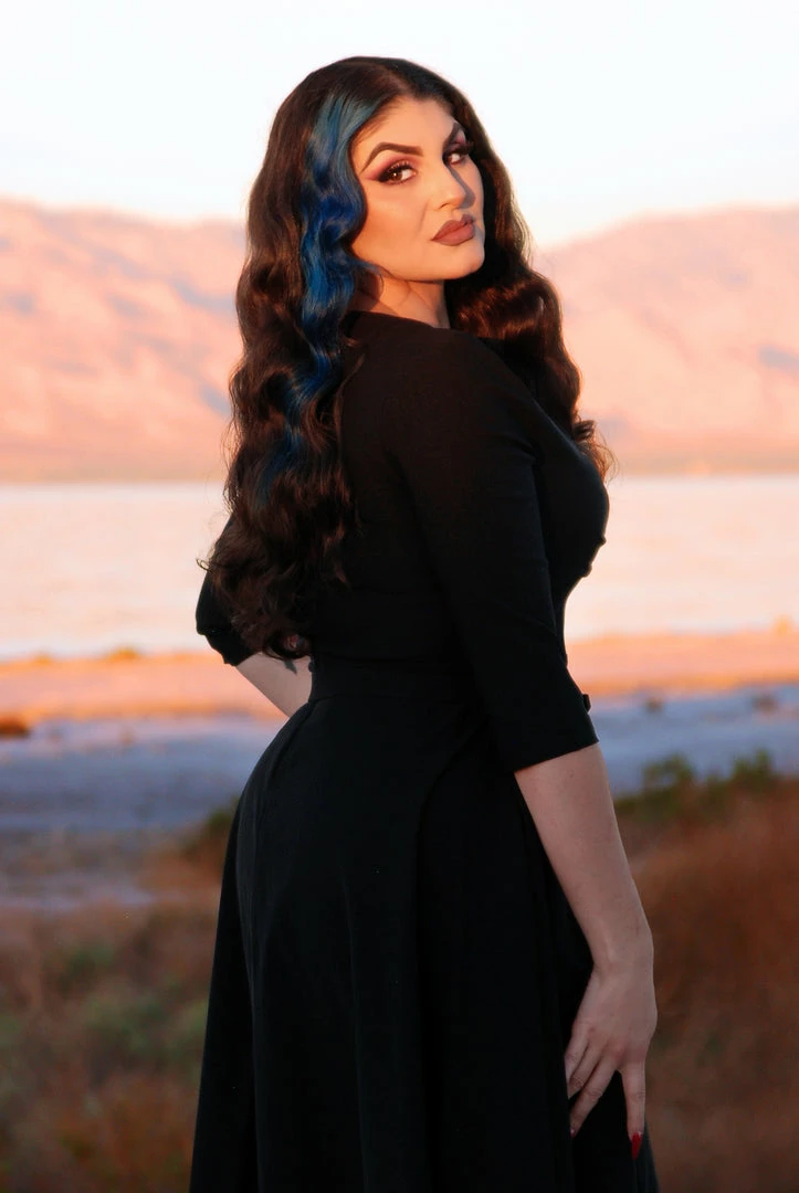 Erin Vintage Style Swing Dress In Black Bengaline | Pinup Couture 4 Erin Vintage Style Swing Dress In Black Bengaline | Pinup Couture