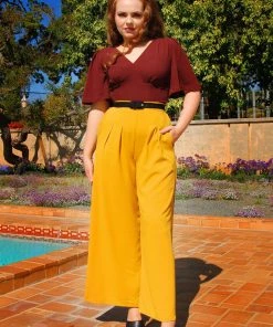 What's New, Pussycat? Viva Top Vintage 40's Inspired Flutter Sleeve Blouse In Garnet | Laura Byrnes Design