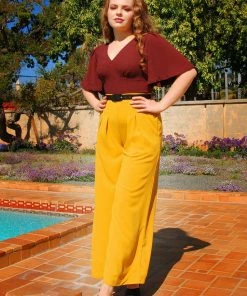 Viva Top Vintage 40's Inspired Flutter Sleeve Blouse In Garnet | Laura Byrnes Design What's New, Pussycat?