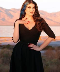 Erin Vintage Style Swing Dress In Black Bengaline | Pinup Couture 8 Erin Vintage Style Swing Dress In Black Bengaline | Pinup Couture