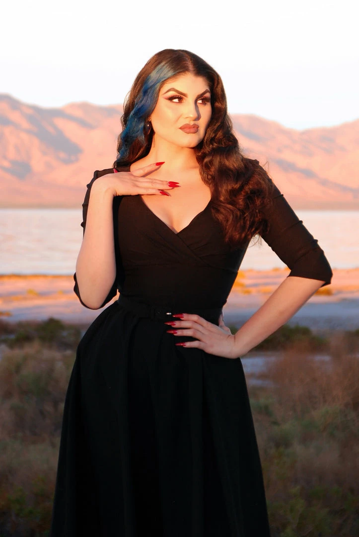 Erin Vintage Style Swing Dress In Black Bengaline | Pinup Couture 5 Erin Vintage Style Swing Dress In Black Bengaline | Pinup Couture